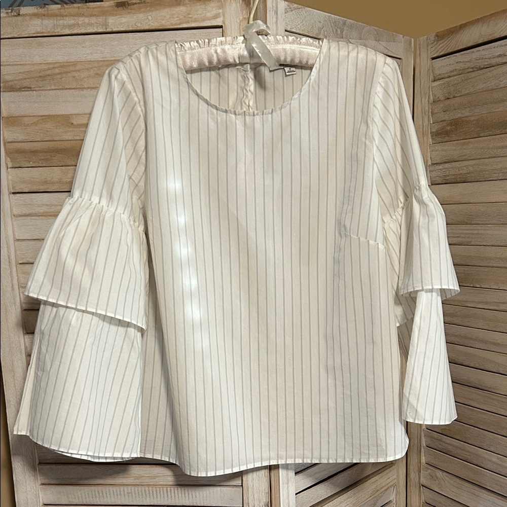 Madewell White Striped Bell Sleeve Blouse